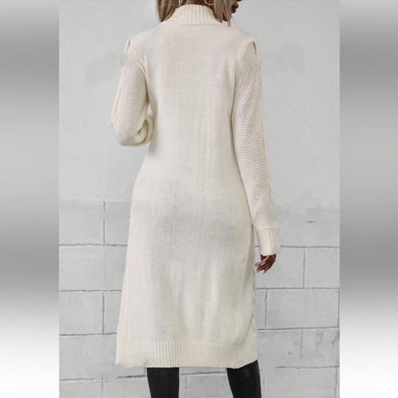 Luxe red high neck cable knit slit thigh sweater top - Picture 3 of 8